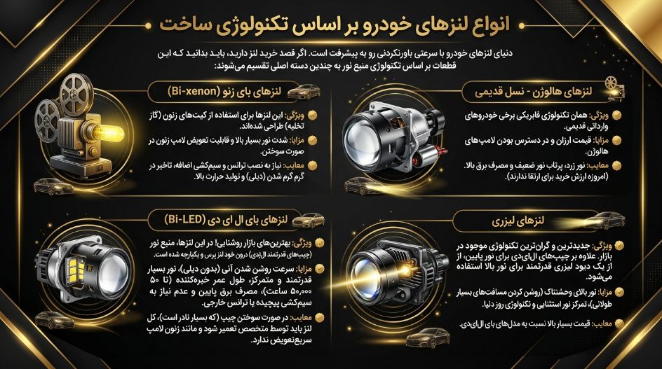 انواع لنز چراغ جلو براساس تکنولوژی 