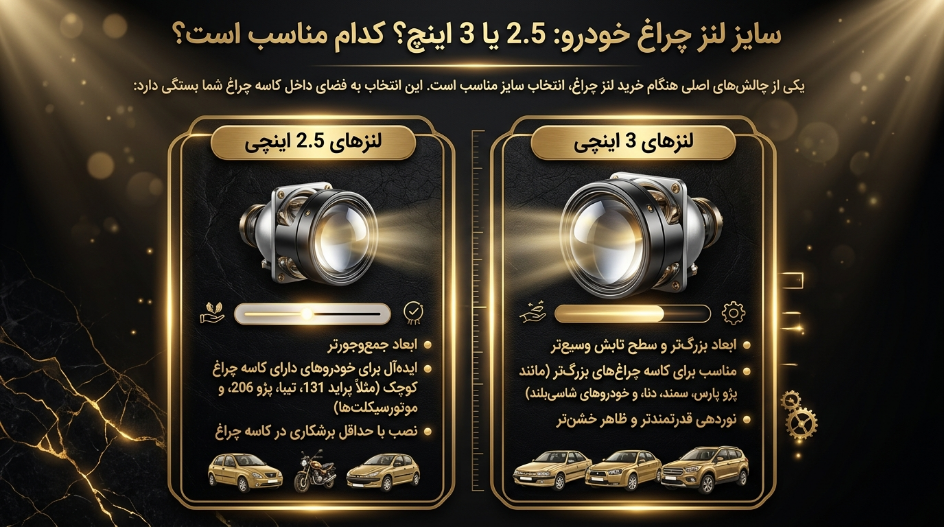  لنز چراغ جلو 2.5 یا 3 اینچ؟